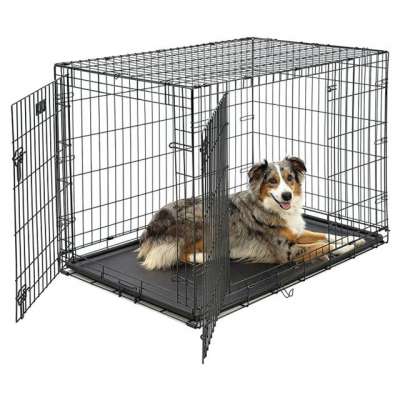 2 Door Folding Steel Dog Cages Heavy Duty Pet Playpen Dog Crate  with Plastic tray